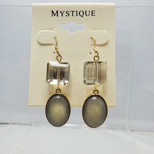 Mystique 2 stone fish hook drop earring gold,clear,olive color